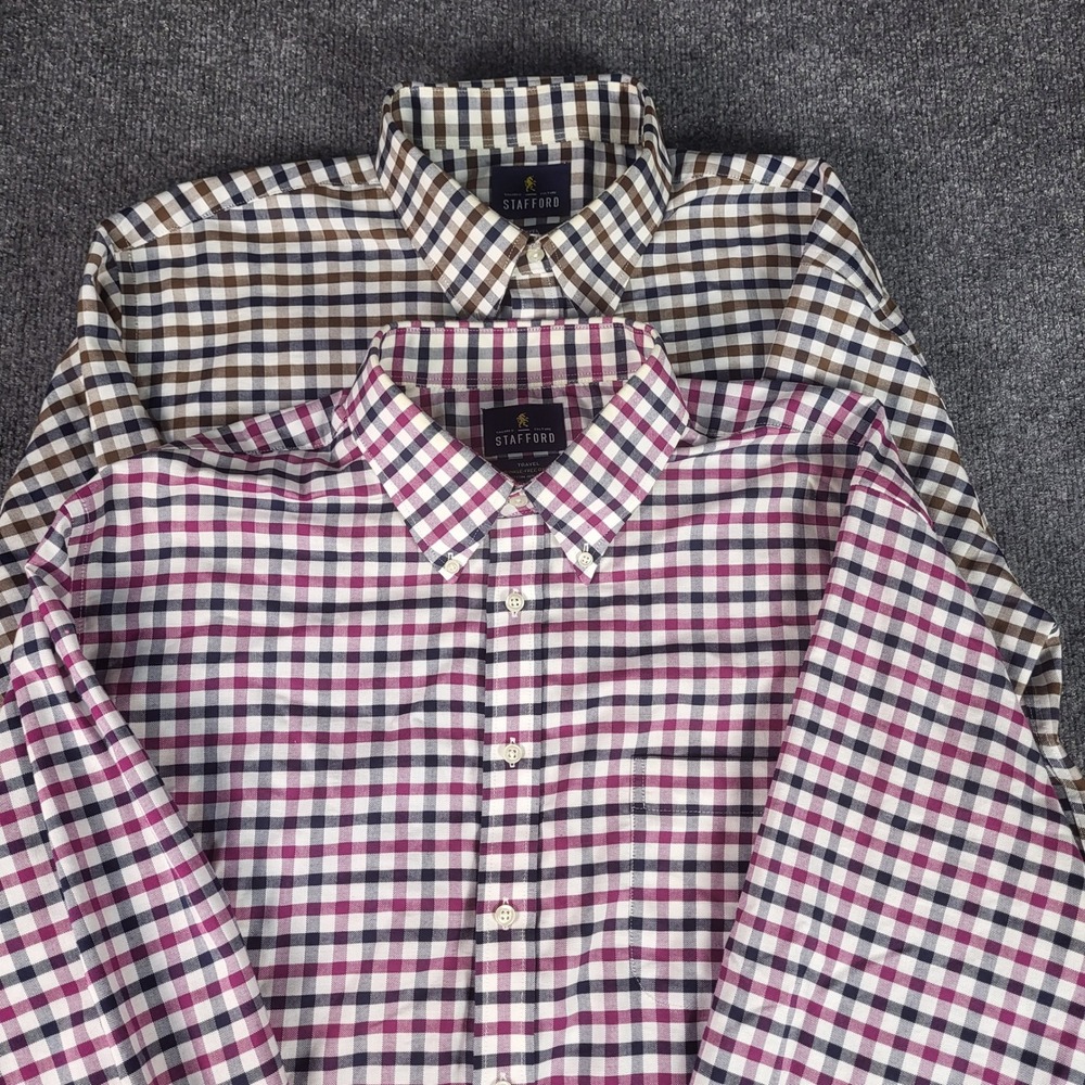 Stafford Travel Wrinkle-Free Oxford Fitted Button Down Shirt Mens 18 34-35 Lot 2